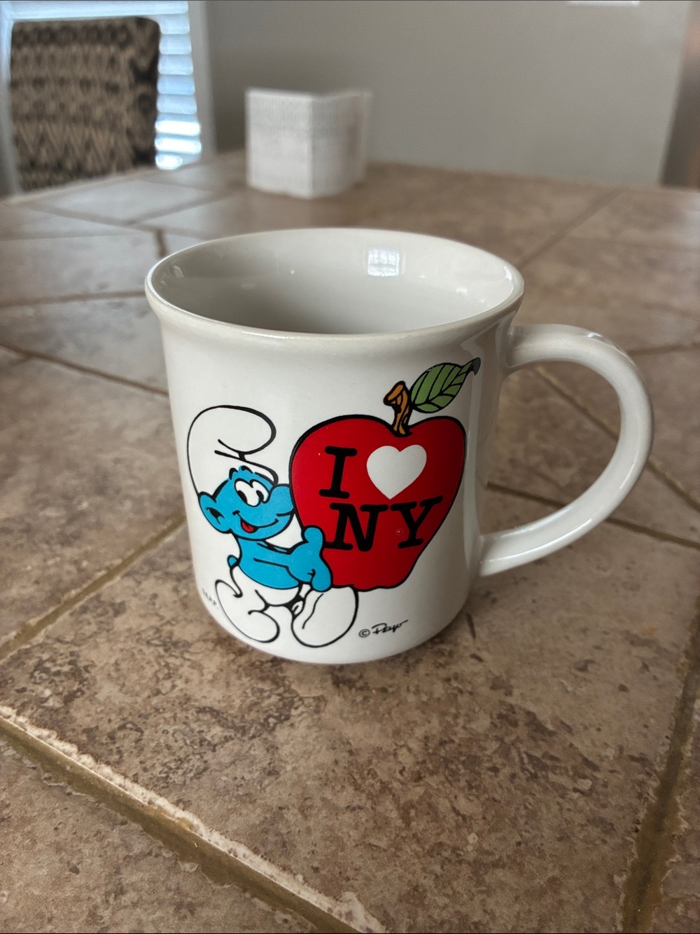 Vintage White 'I Love NY' Smurf Ceramic Mug